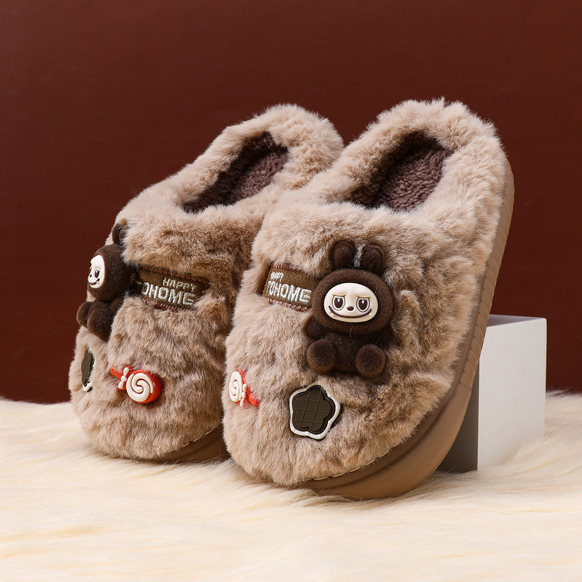 儿童棉拖鞋秋冬季新款拉布布女童外穿防滑防撞公主居家保暖毛拖鞋