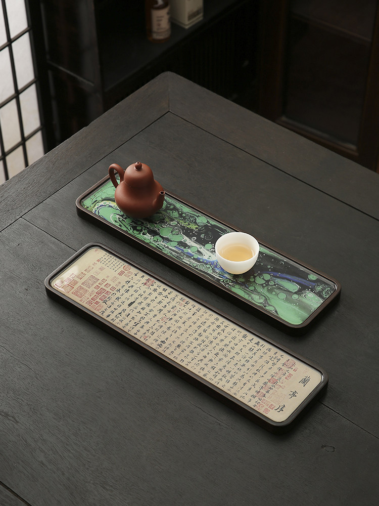 中式长条茶盘小型干泡盘细长条兰亭序长方形托盘竹制茶盘美学茶盘