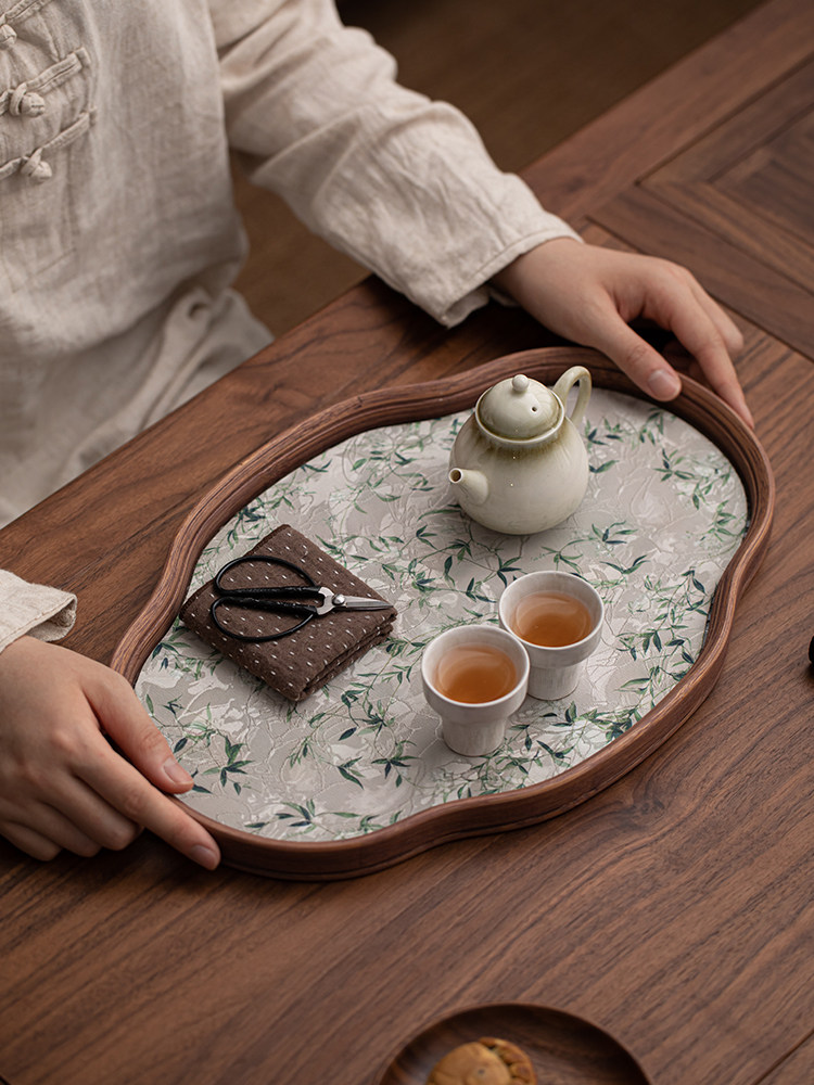 海棠玻璃茶盘小型家用茶台茶托盘创意布予席面茶盘功夫茶具收纳盘