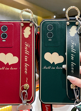 适用vivoy76s手机壳vivo保护y76s硅胶套5G镜头全包V2156A防摔爱心腕带vovi磨砂软壳vivi步步高t1版女潮牌挂绳