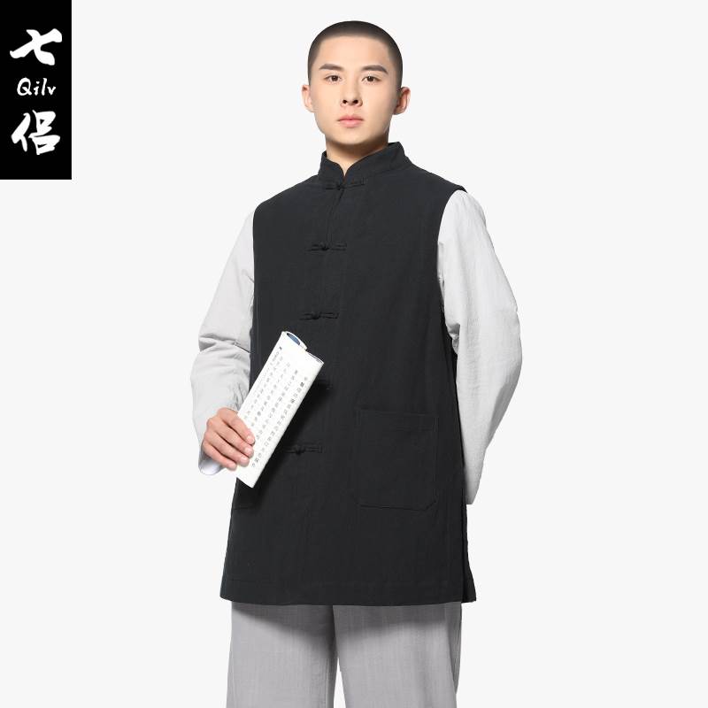 新款尚远七侣春夏全棉马甲上衣短伽蓝褂僧服马夹背心僧衣僧装男