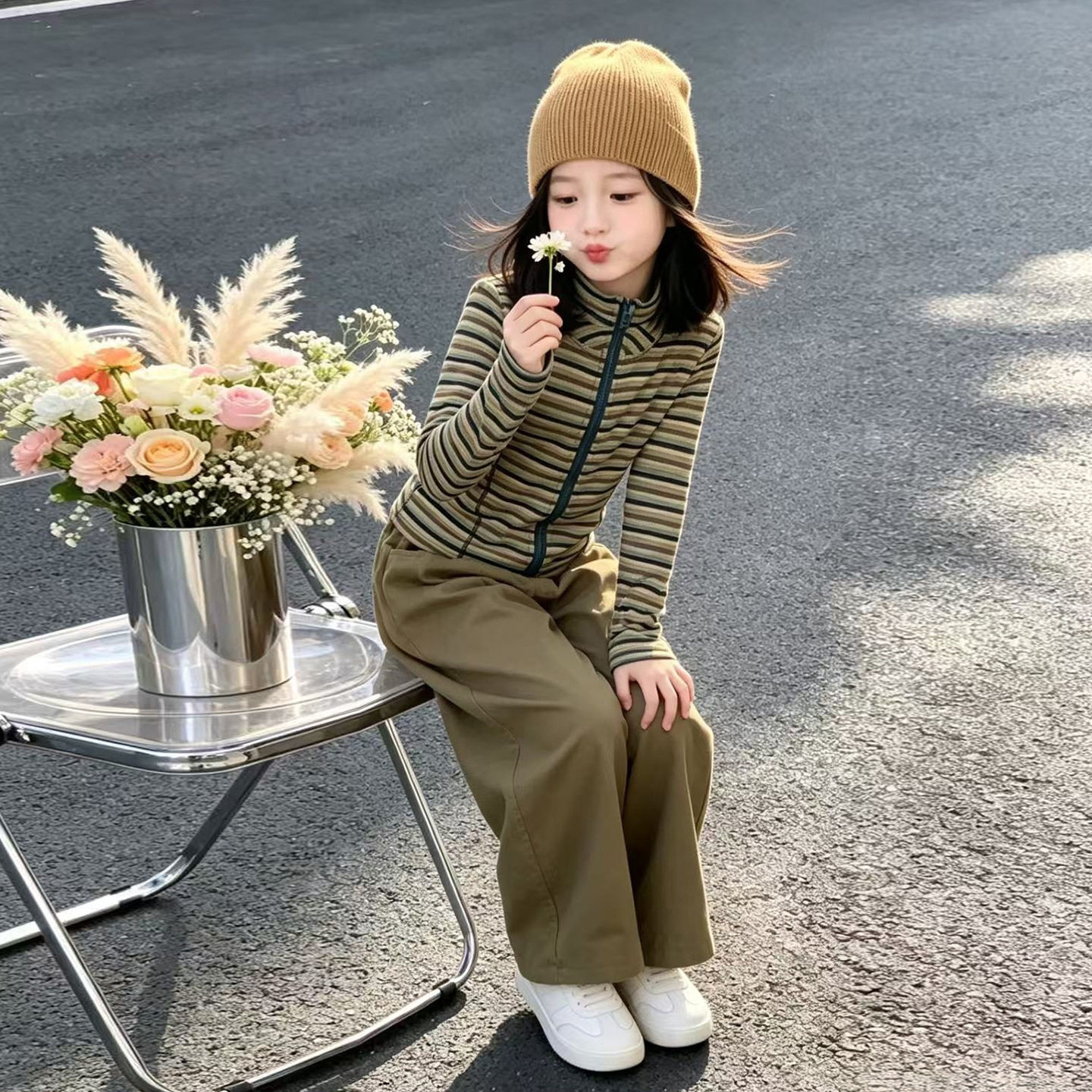 涵涵女童连帽外套春秋2026新韩版修身小女孩长袖上衣儿童秋装套装