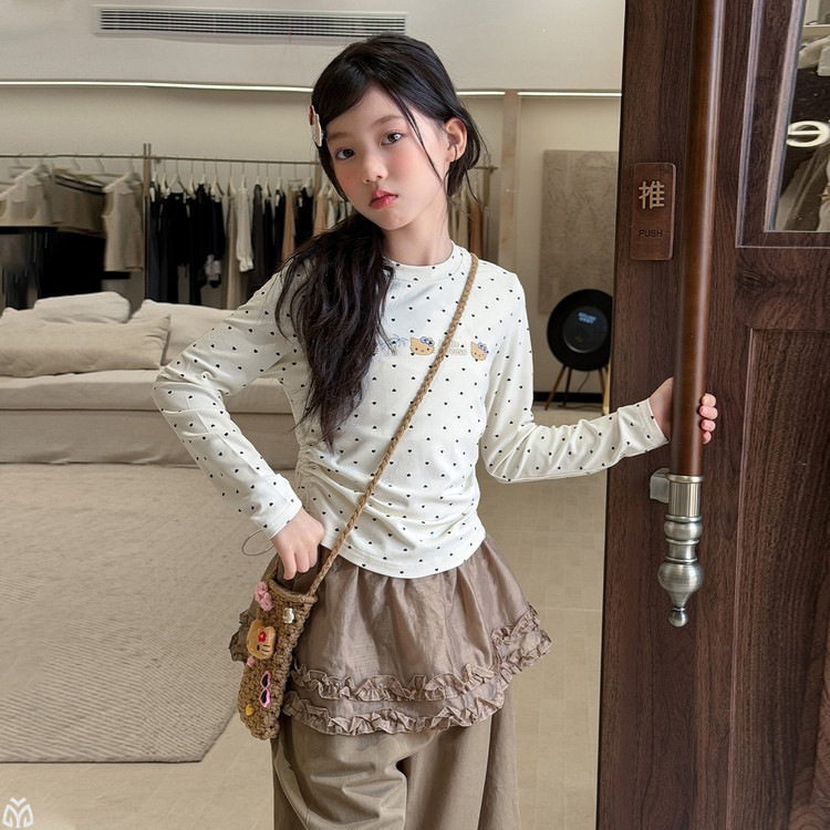 女童套装春秋2026新款韩系女孩波点长袖上衣服儿童秋装花边裙裤子