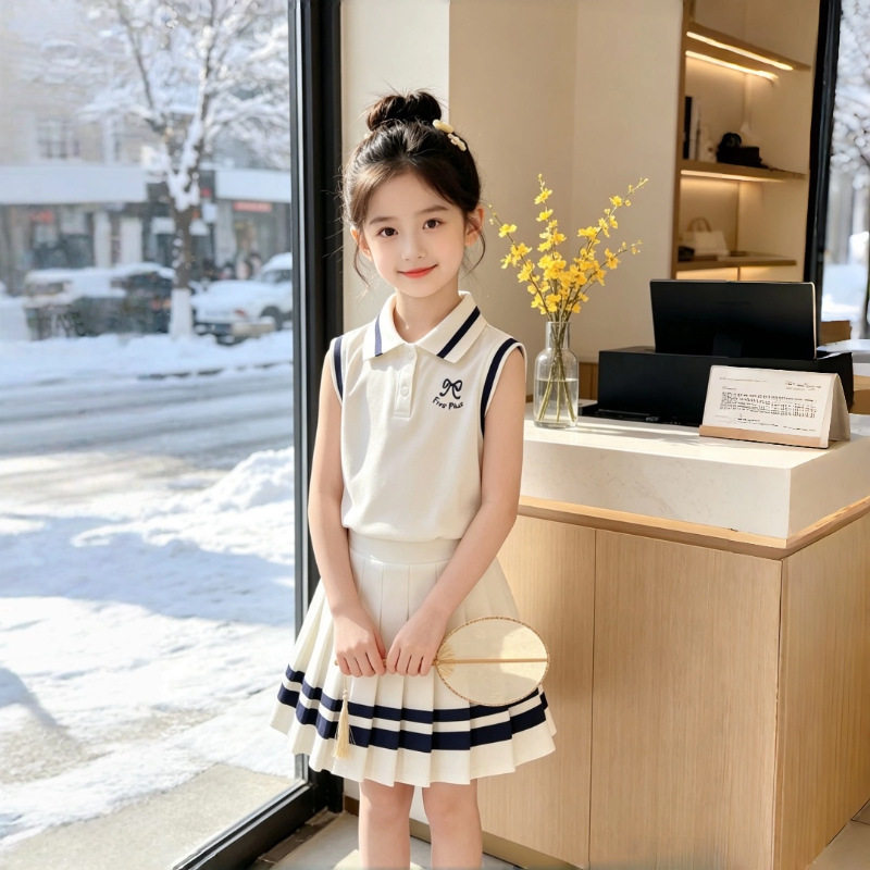女童夏装套装2026新款儿童学院风JK制服百褶裙大童网球运动服夏季