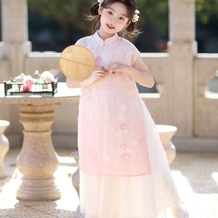 女童新中式连衣裙夏2026新款国风女孩超好看蕾丝拼接旗袍裙子汉服
