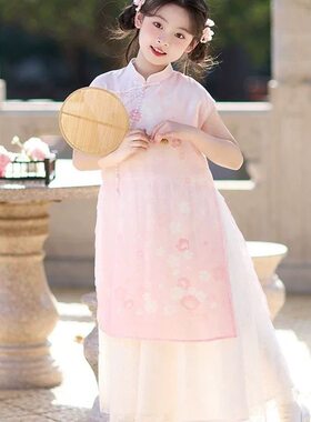 女童新中式连衣裙夏2026新款国风女孩超好看蕾丝拼接旗袍裙子汉服