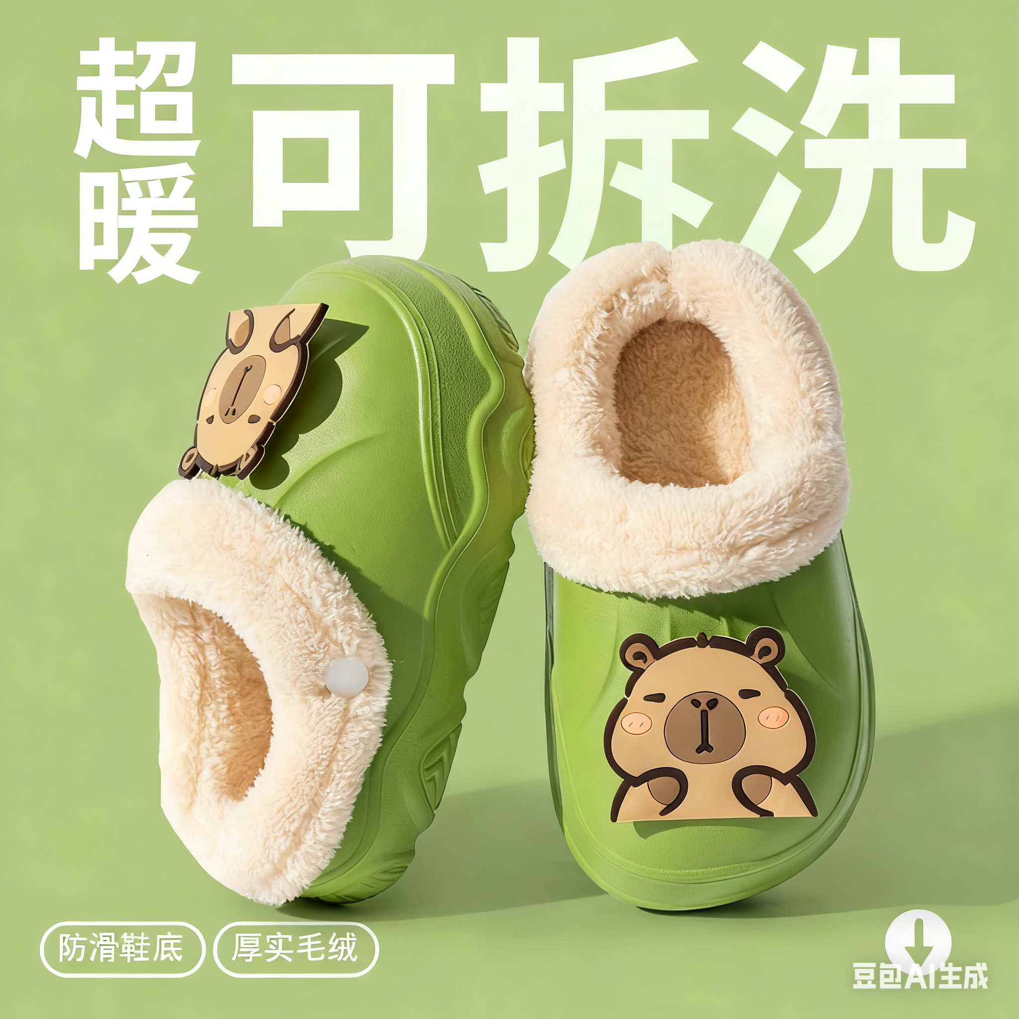 可拆洗卡皮巴拉儿童棉拖鞋男童女童防水亲子宝宝男孩拖鞋秋冬外穿