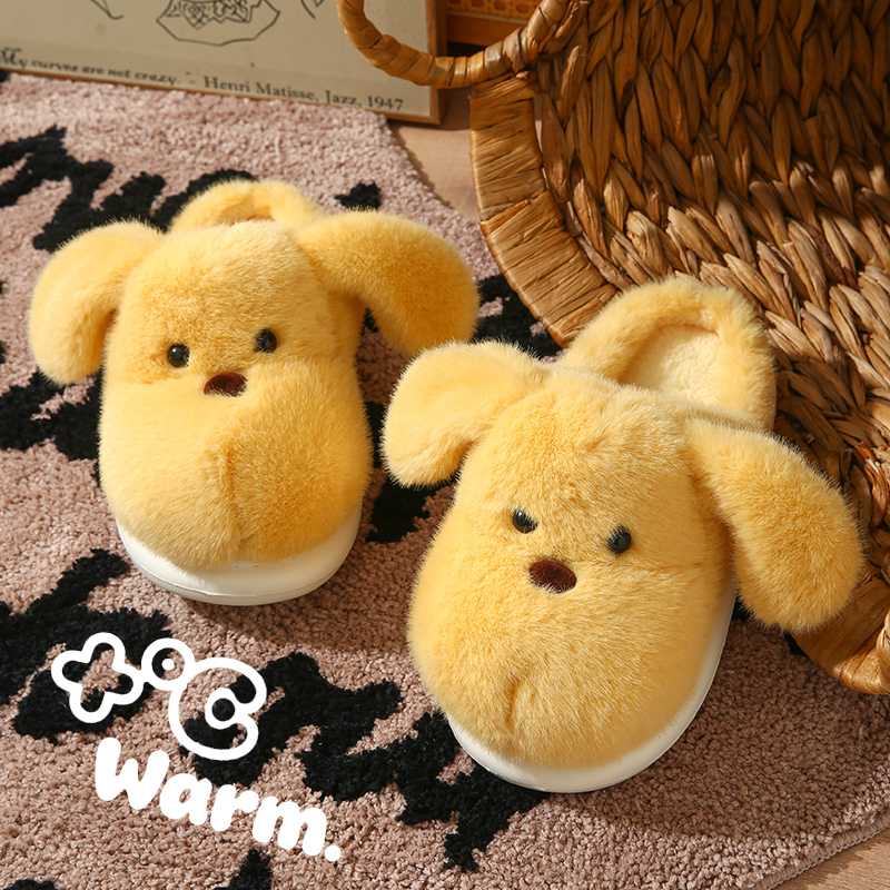 呆萌毛绒小狗包头鞋冬季居家室内保暖加绒加厚情侣款棉拖鞋女冬天