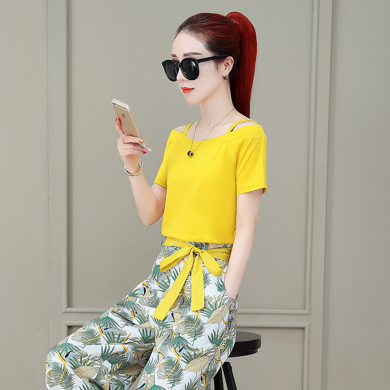 夏季套装女2019新款夏装很仙的洋气坠感阔腿裤气质显瘦网红两件套11-25新券