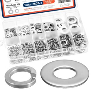260pcs Lock and Flat Washer Assortment Kit Stainless Steel M