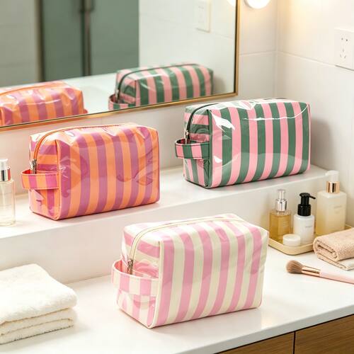 1 Striped Toiletry Bag - Business Travel Storage Bag - Porta