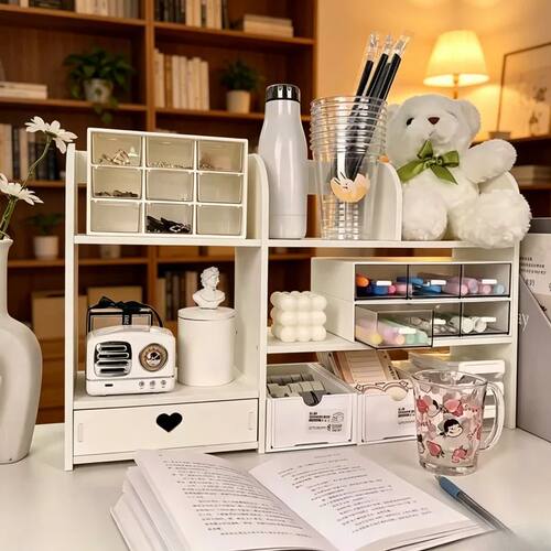 Double Layer Desktop Organizer, Office Stationery Storage Bo