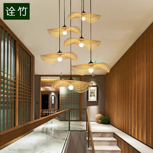 诠竹日式竹编吊灯餐厅茶室大厅艺术造型灯创意个性田园吧台楼梯灯