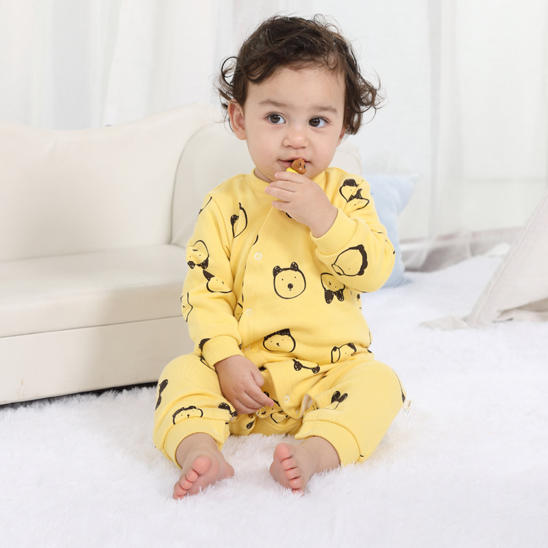 双层婴儿连体衣服纯棉保暖新生儿哈衣爬服春秋外出抱衣婴儿春装