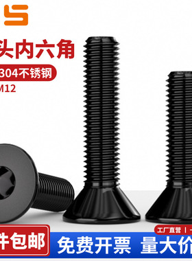 黑色304不锈钢沉头内六角螺丝平头螺钉加长螺栓M2M3M4M5M6M8-M12