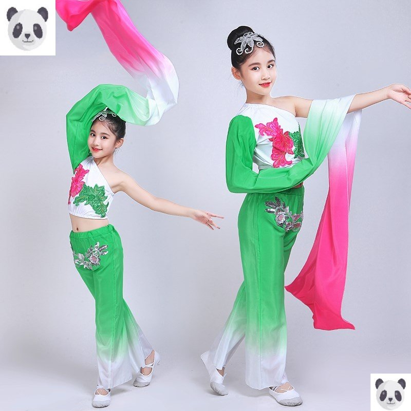 儿童古典演出服且吟春雨舞蹈服装民族风长单水袖练功表演服甩袖女