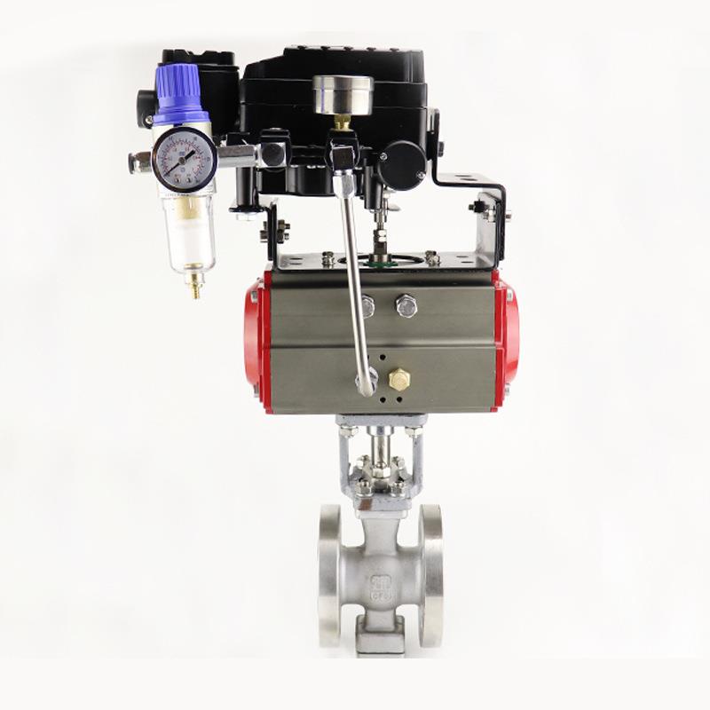 上海良工沪工美科304不锈钢气动Q647W-16P硬密封V型调节 球阀DN25