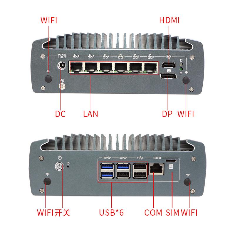 研拓i3-10110U/i5-10210U/i7-10810U/6网卡视觉采集工控主机mini