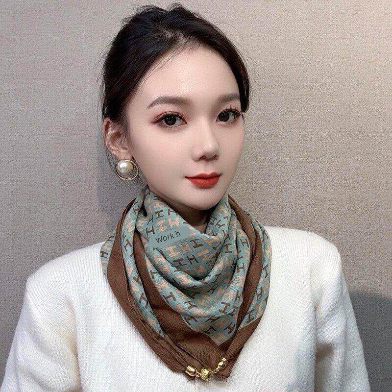 2扣款025新高级感三巾角巾时尚磁吸KDF小方秋冬保暖围脖围巾女丝