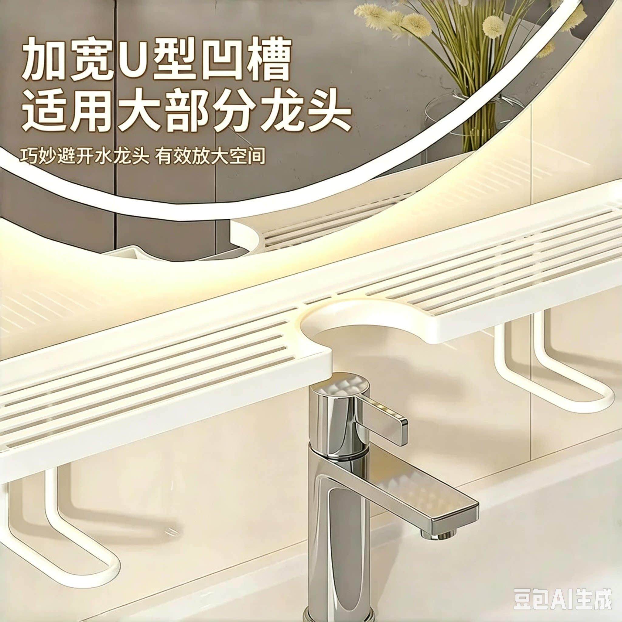 家用轻奢高值卫间洗漱台颜免打孔壁式挂水龙生DOG头置物架收纳架J