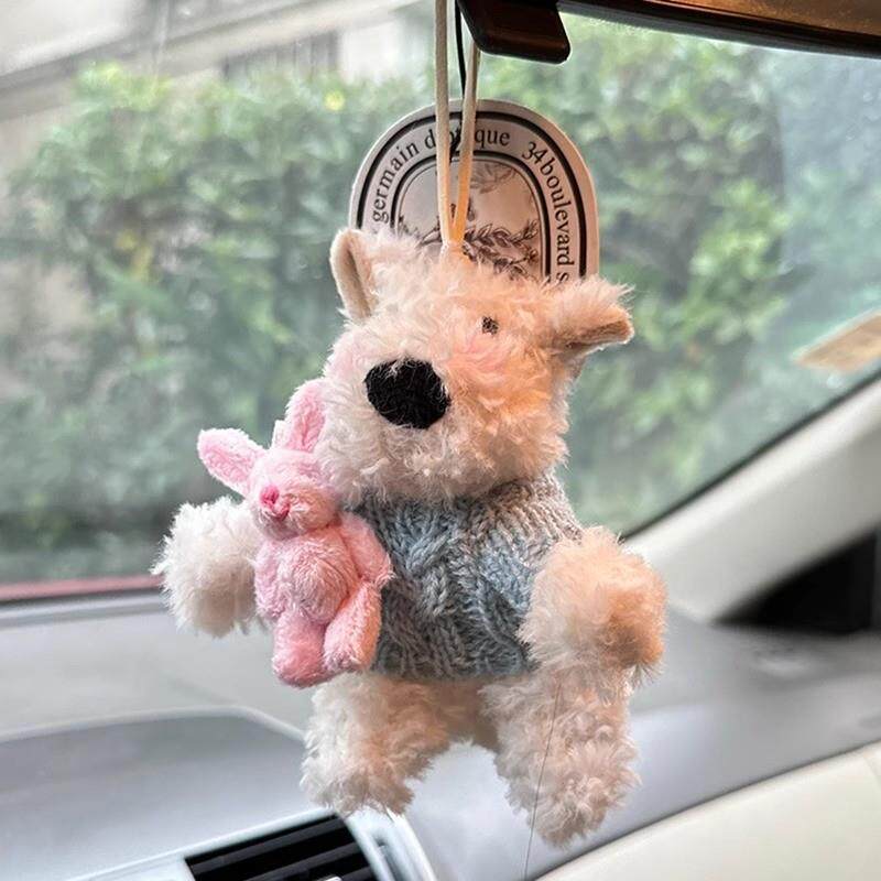 毛绒车挂潦草小狗车载后视镜挂件可爱西高地装饰挂饰新车礼物饰品