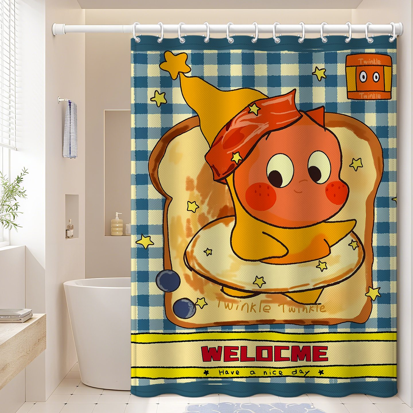 浴室浴帘卫生间洗澡防水布防霉免打孔遮挡窗帘淋浴隔断卡通星星人