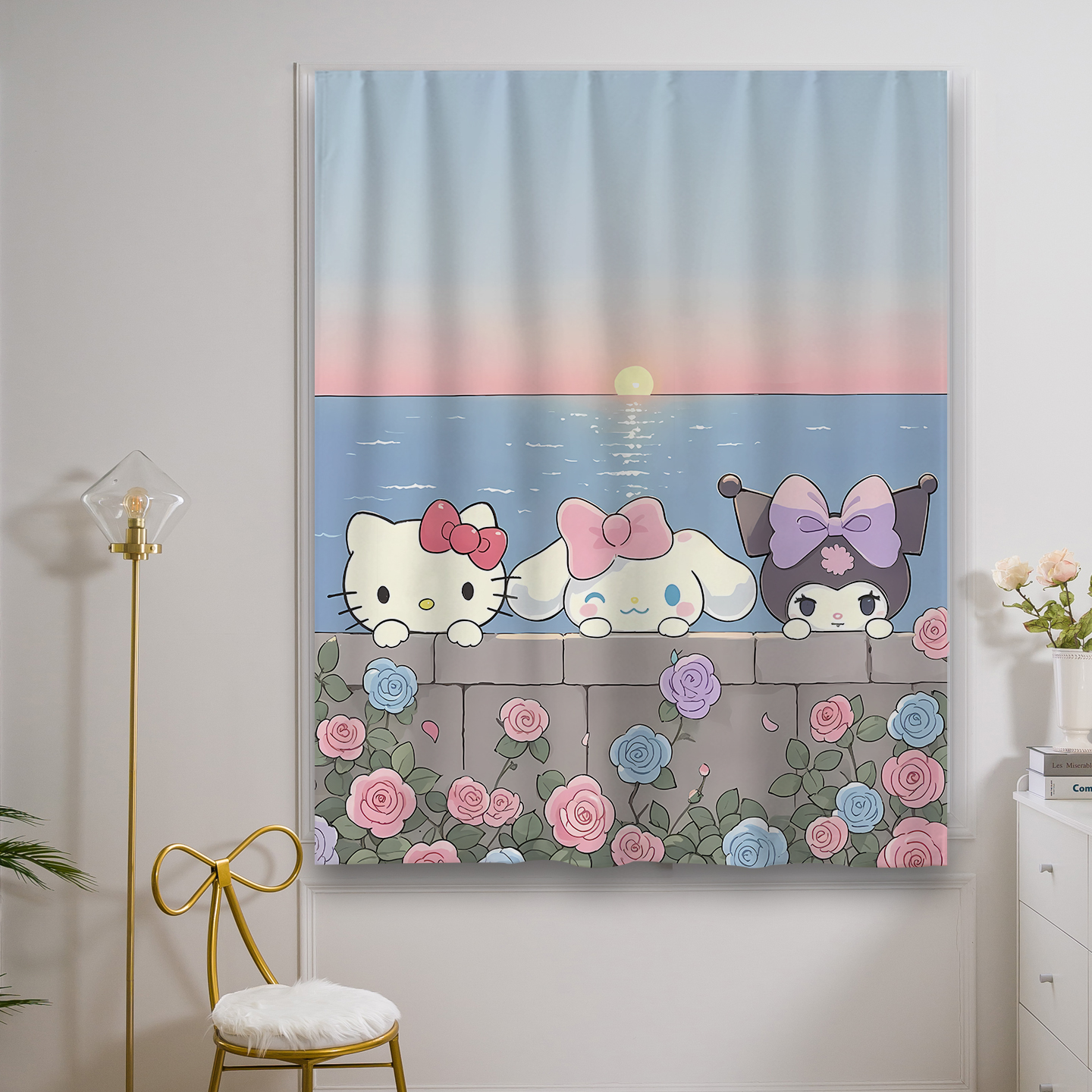 免打孔安装魔术贴窗帘隔断遮阳儿童房全遮光卧室客厅HelloKitty猫