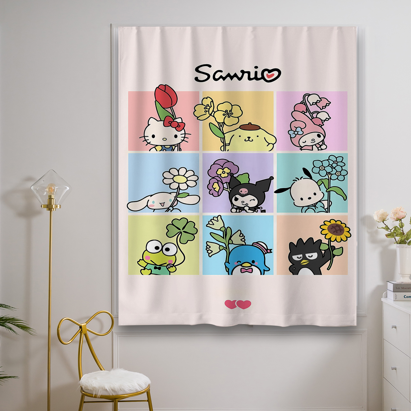 魔术贴窗帘全遮光免打孔安装卧室阳台防晒隔热遮阳布HelloKitty猫