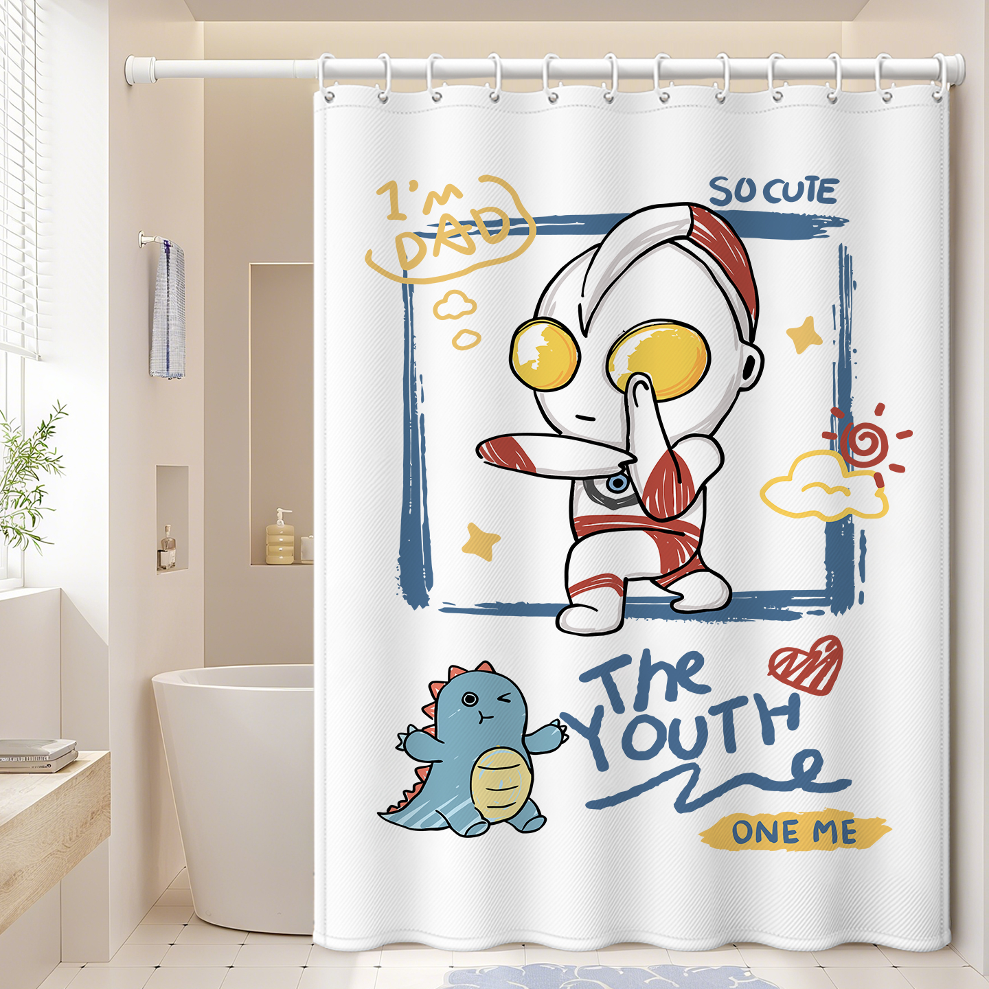 浴室浴帘防水洗澡间卫生间遮挡帘免打孔加厚防霉隔断帘奥特曼儿童