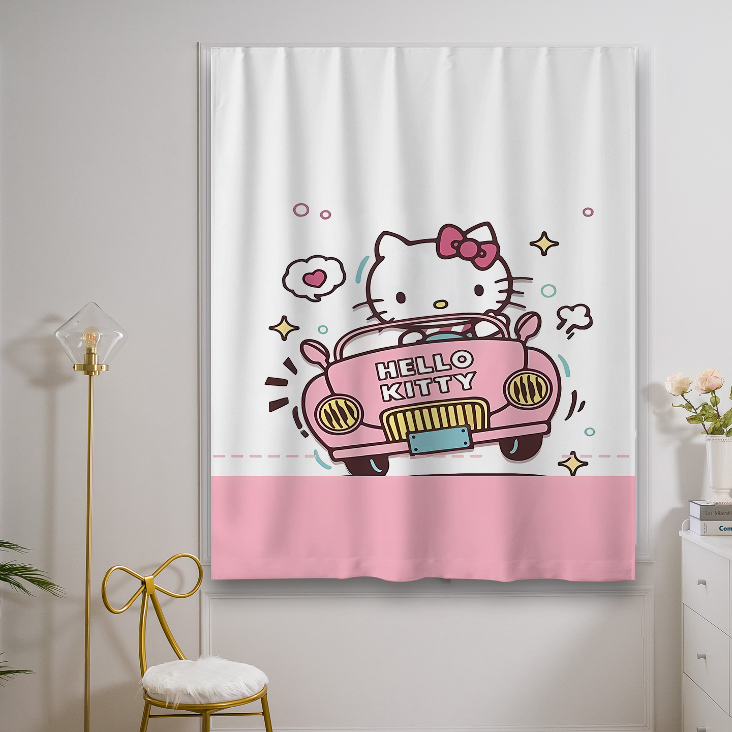 魔术贴免打孔安装窗帘全遮光遮阳遮挡卧室防晒自粘式HelloKitty猫