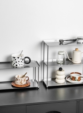 轻奢不锈钢拉丝中古风多层酒吧台咖啡杯子置物架护肤品收纳展示架