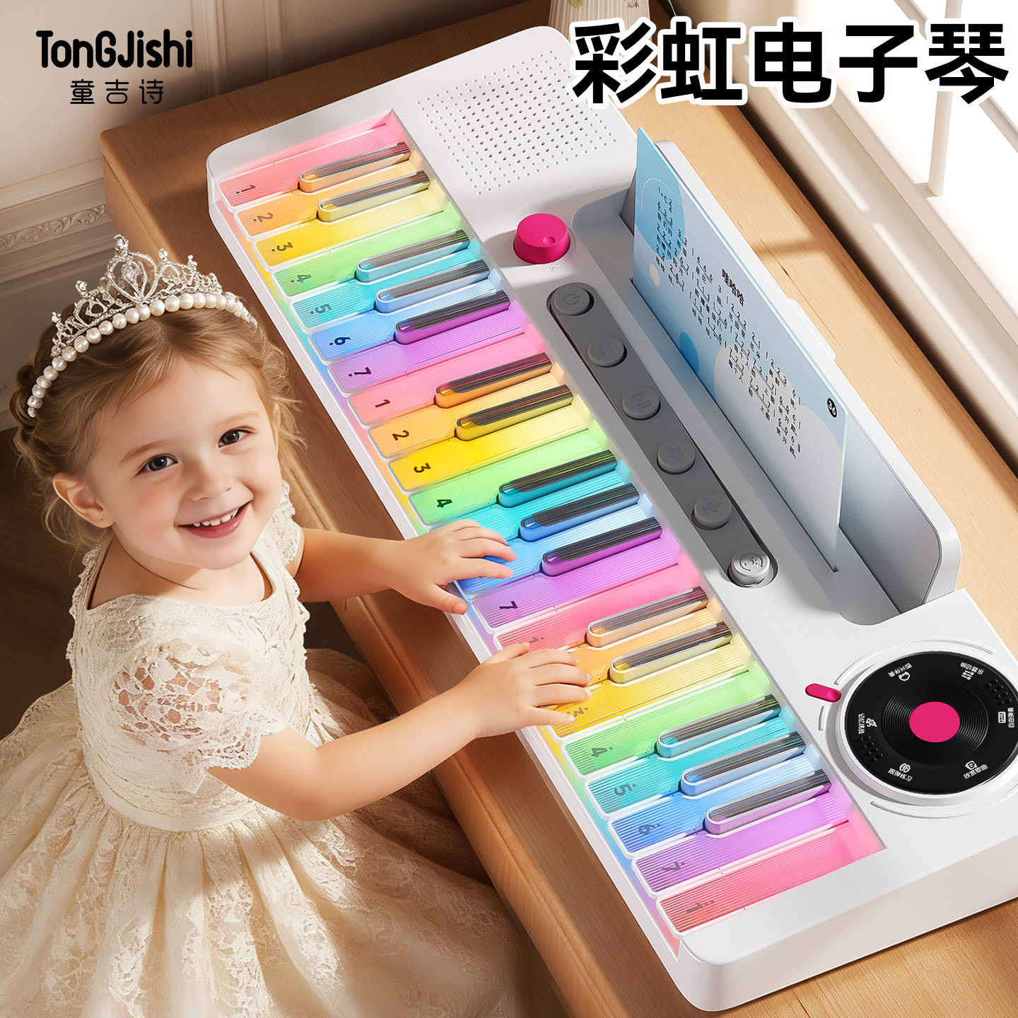 儿童钢琴玩具可弹奏多功能彩虹电子琴女孩初学者宝宝启蒙乐器男孩