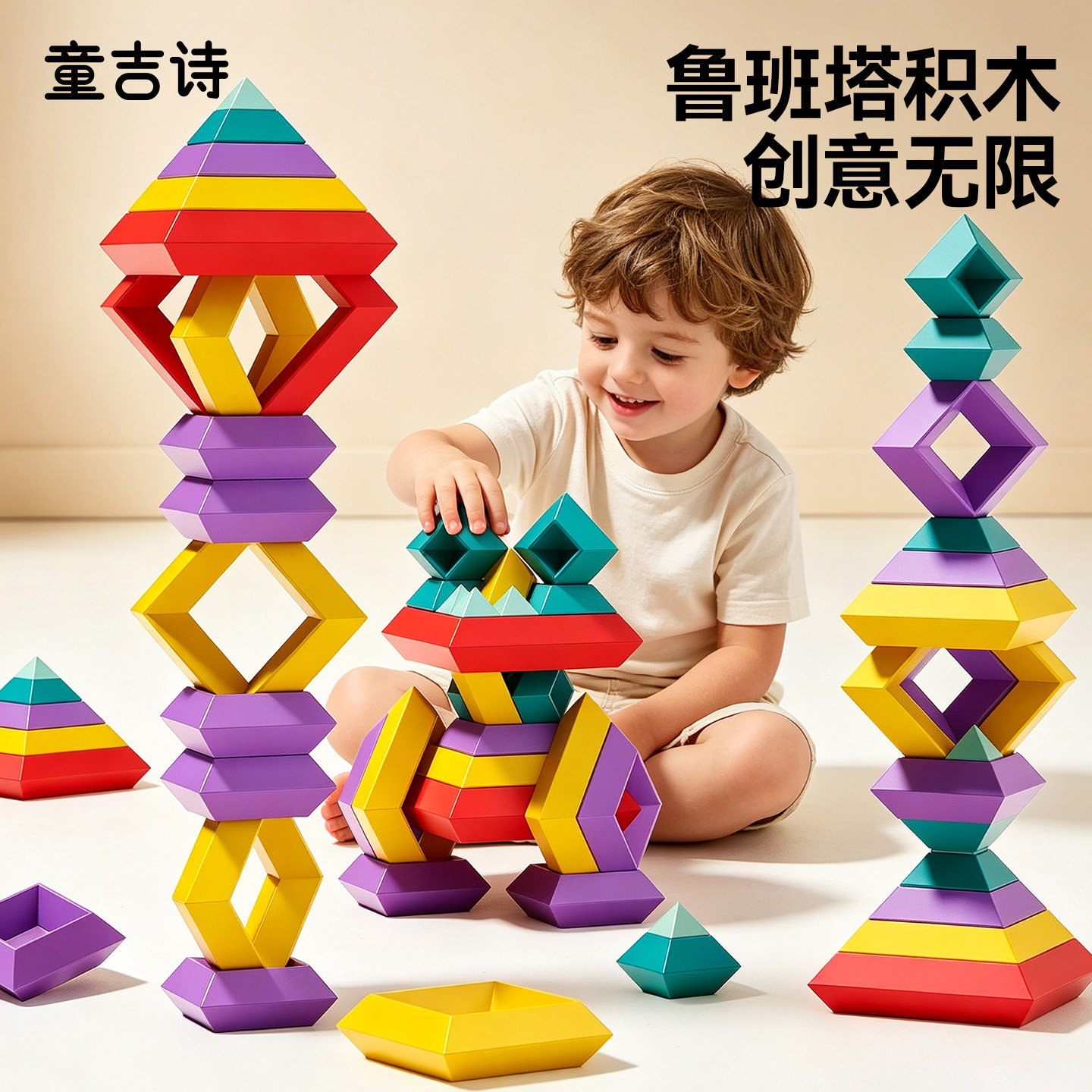 金字塔积木鲁班塔儿童百变层叠魔塔宝宝益智玩具1到3岁两开发大脑