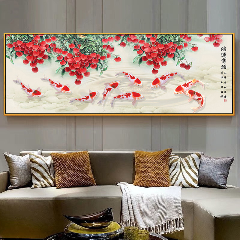 九鱼图贴砖珠点钻2025客厅5d满钻