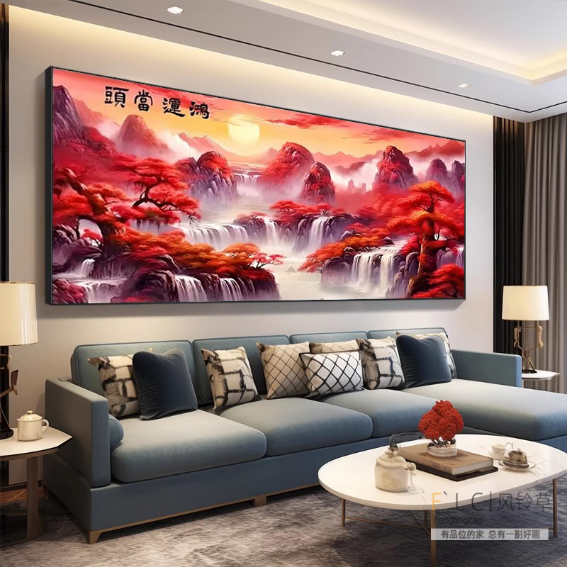 鸿运当头5d钻石画满钻2025新款客厅粘钻石十字绣山水风景办公室