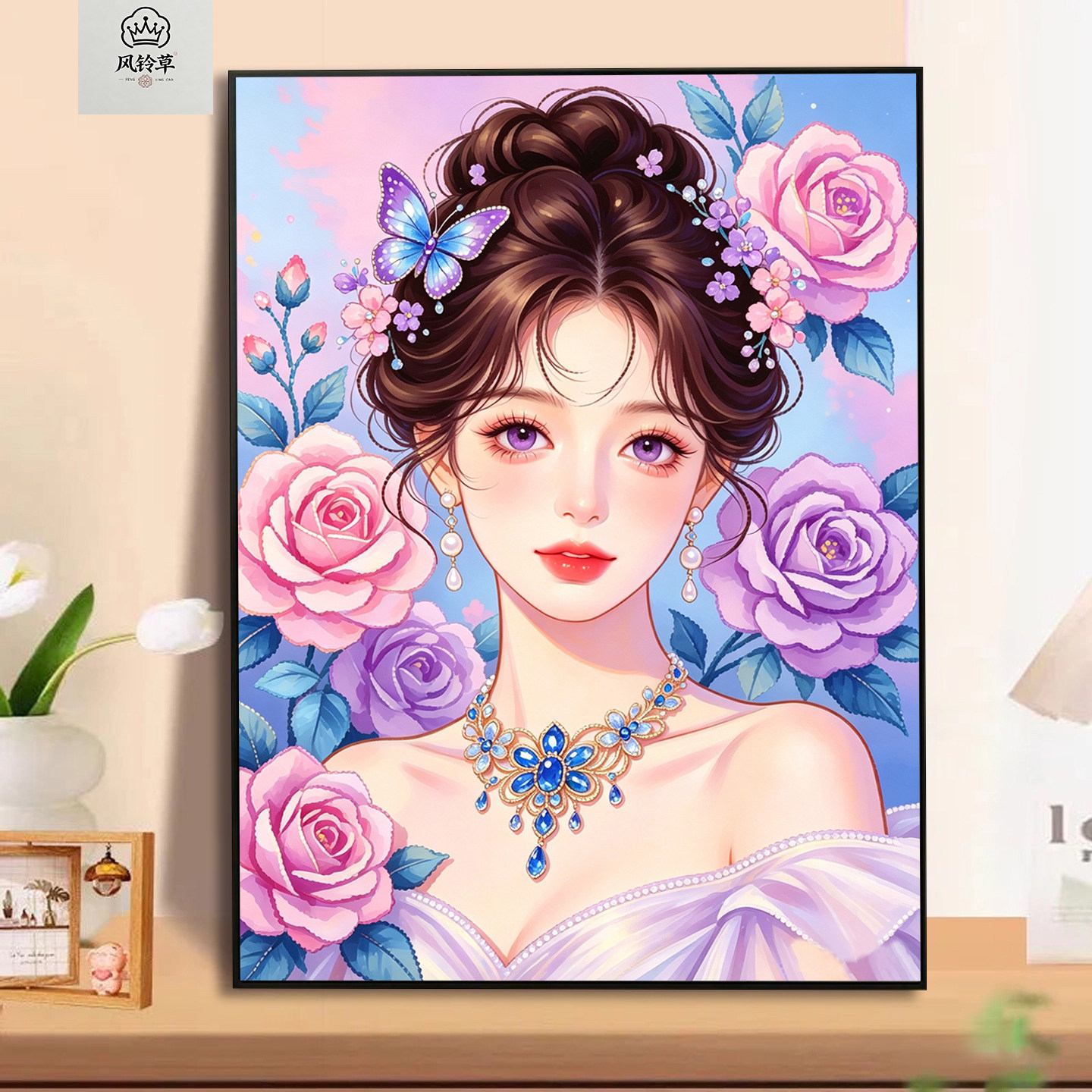 2026新款梦幻少女钻石画满钻玫瑰花治愈系手工钻石绣卡通卧室礼物