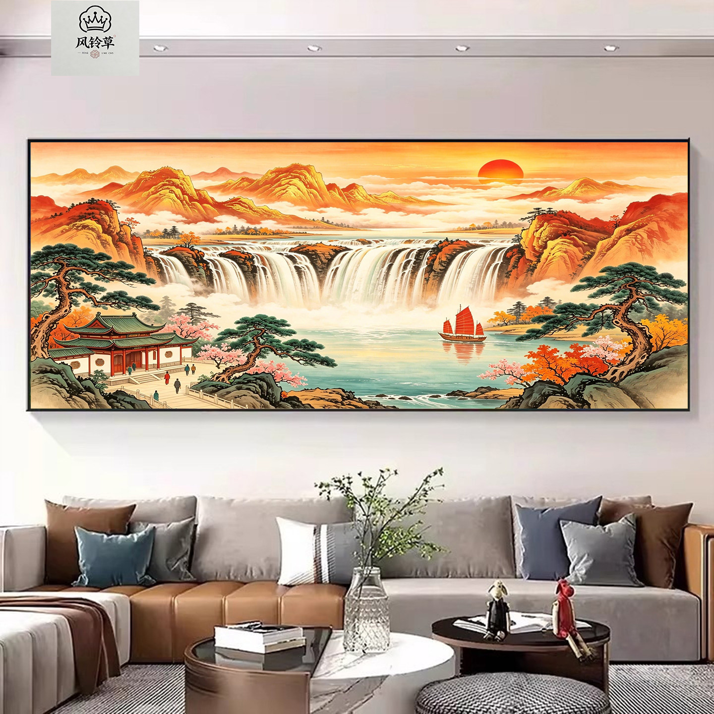 鸿运当头钻石画满钻2026客厅大气风景山水画新中式招财贴钻十字绣