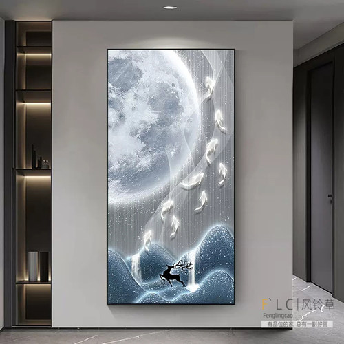 钻石画满钻麋鹿九鱼图