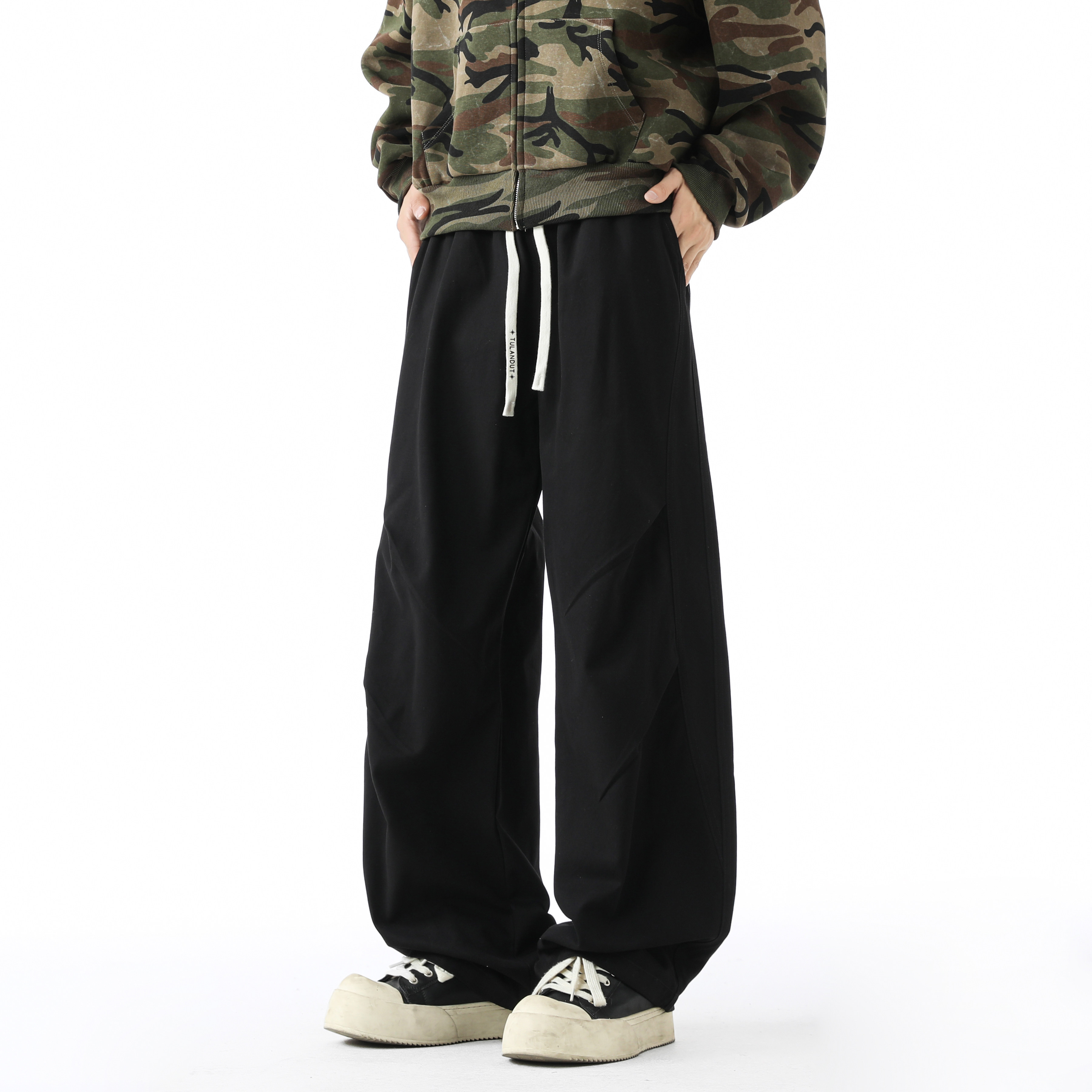 美式高街复古巴黎柳叶弯刀裤直筒系带中腰显高显瘦百搭纯棉工装裤,男装,时尚工装裤,淘宝优惠券,粉丝福利购,淘宝优惠卷