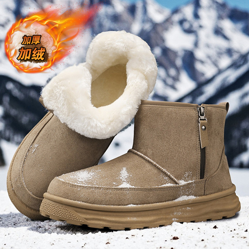 2025冬季时尚新款雪地靴休闲棉鞋男靴绒面东北加绒加厚防滑男鞋