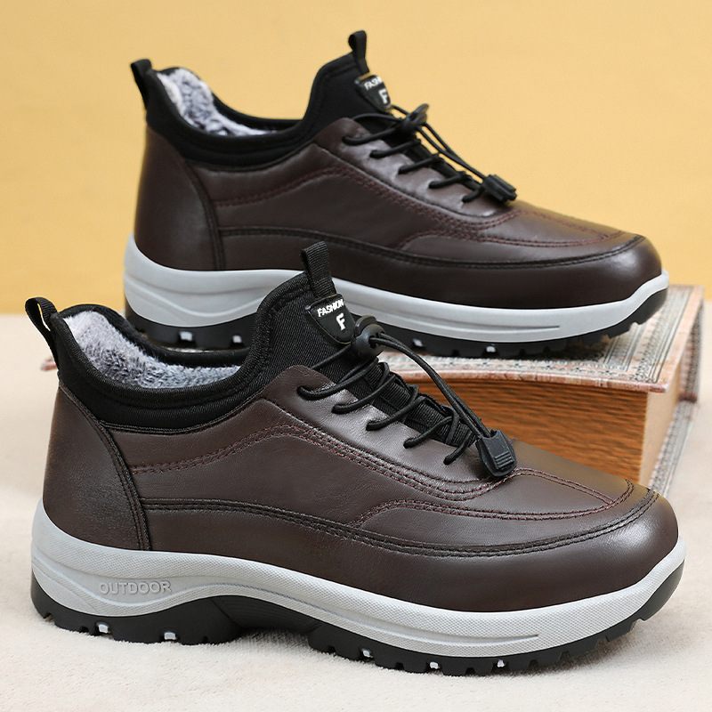 男鞋冬季棉鞋男百搭皮靴保暖舒适厚底鞋加绒加厚短靴休闲爸爸鞋