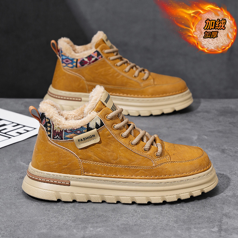爆款马丁靴男冬季防寒加绒保暖板鞋户外登山工装靴中帮休闲皮鞋子