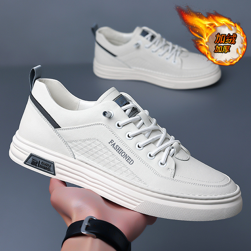 爆款男鞋2025冬季新款加绒加厚保暖皮鞋男韩版软底防滑棉鞋小白鞋