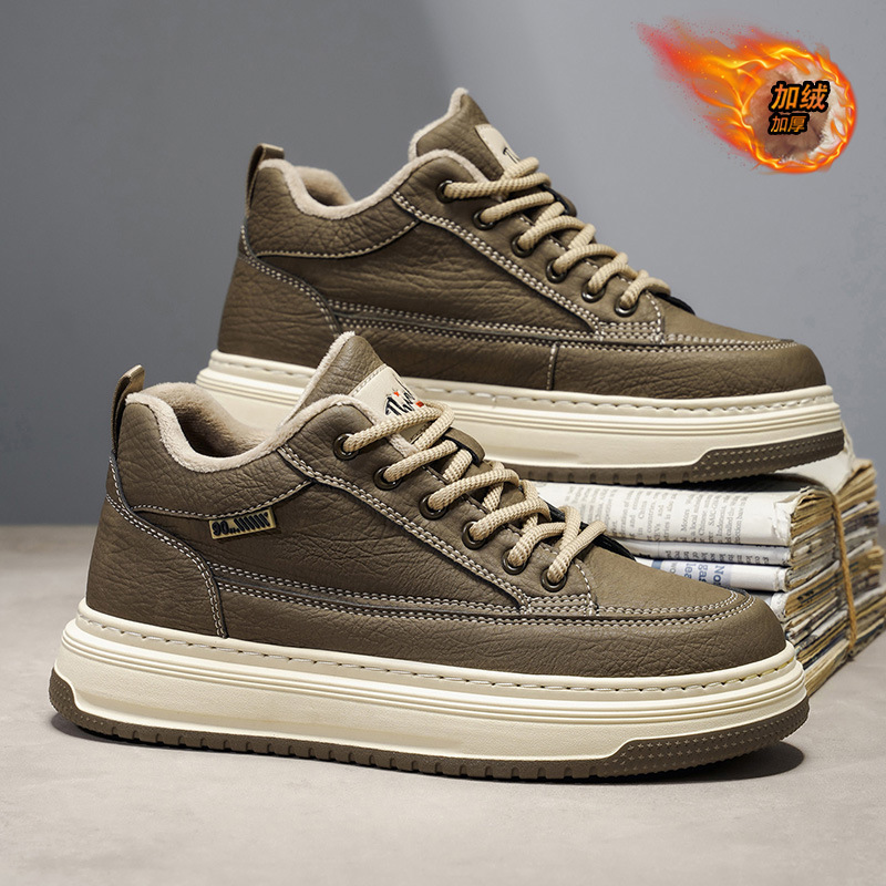 男鞋2025冬季新款加绒保暖二棉鞋男士板鞋英伦风复古运动增高潮鞋