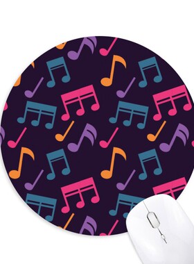 黑底彩色音乐音符圆形游戏办公防滑橡胶鼠标垫礼物定制胶垫定做