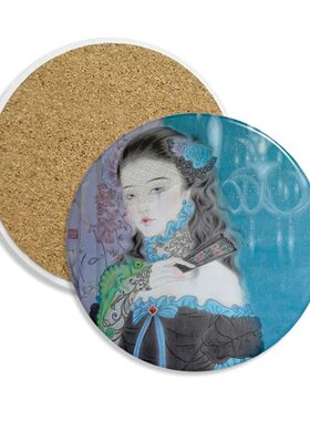 蓝调-盛装之夜中国古风圆形杯垫水杯隔热垫2片装礼品礼物定制定做