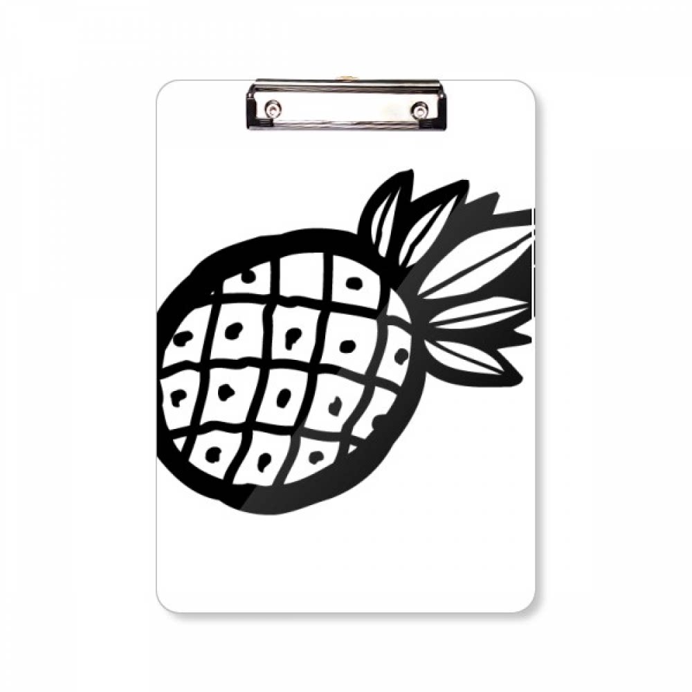 黑色简笔画水果菠萝手绘平头文件夹书写垫板考试a4板夹纸夹子