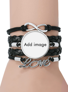 love来图多层皮革金属挂饰手链