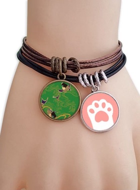 绘画日本黄色鱼黑棕手链对饰品猫咪礼物礼品原创设计