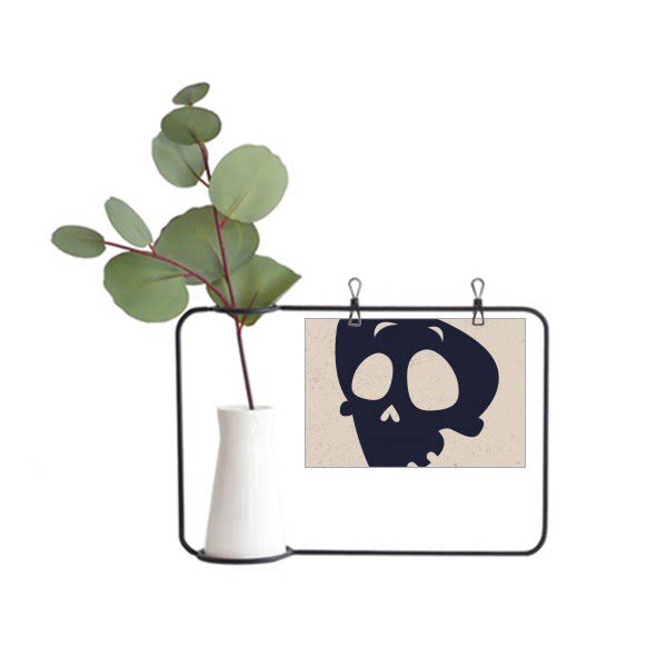 无奈表情的万圣节骷髅头金属相框陶瓷花瓶装饰假花仿真花创意卡片